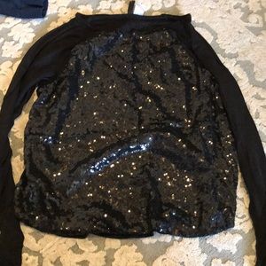 Sequin long sleeve black top